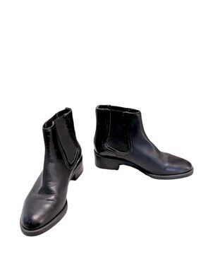 Zara Women Black Leather Crocodile Embossed Almond Toe Chelsea Ankle Booties 38